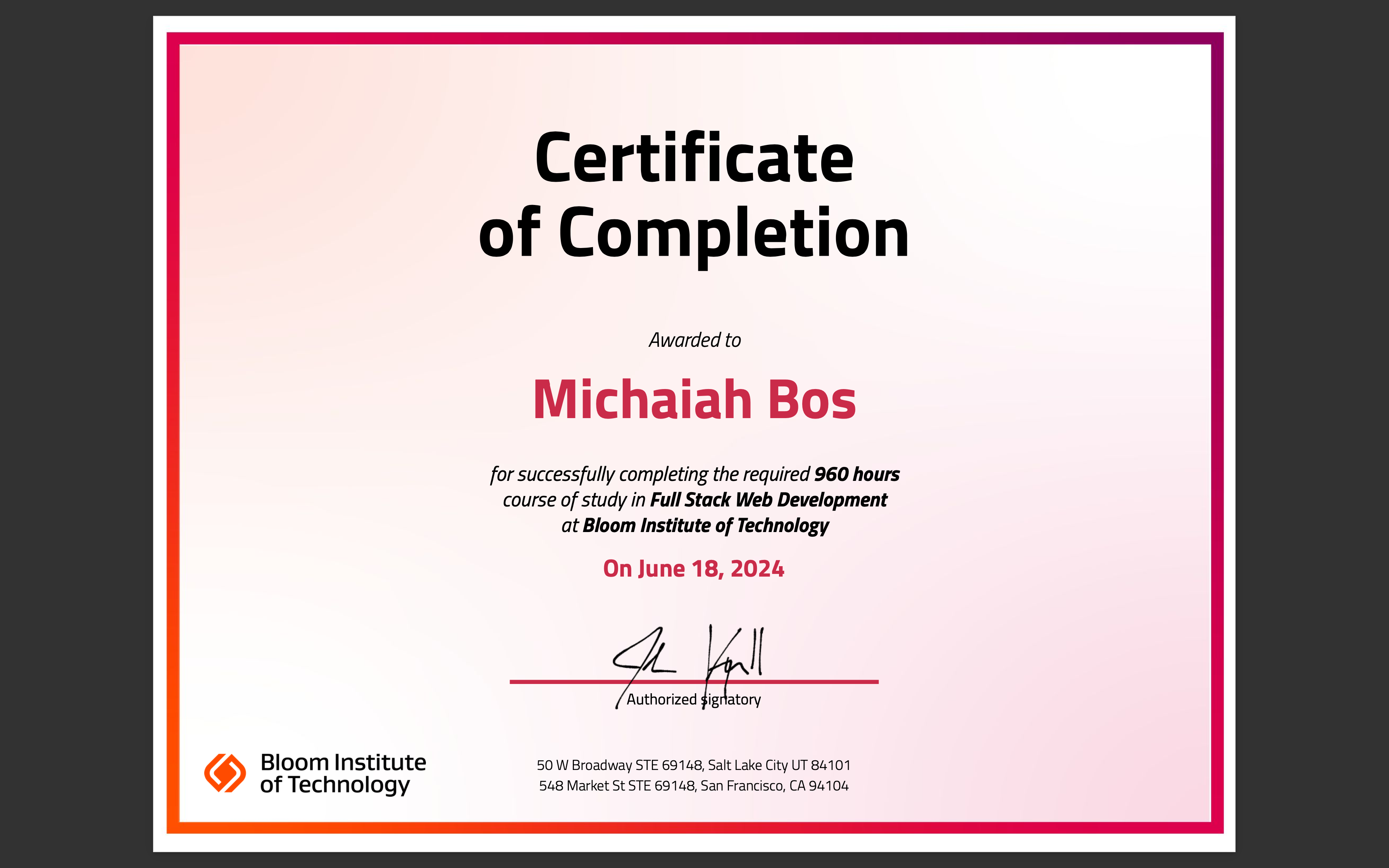 Michaiah Rhesia Sample Michaiah Bos - Software Engineer